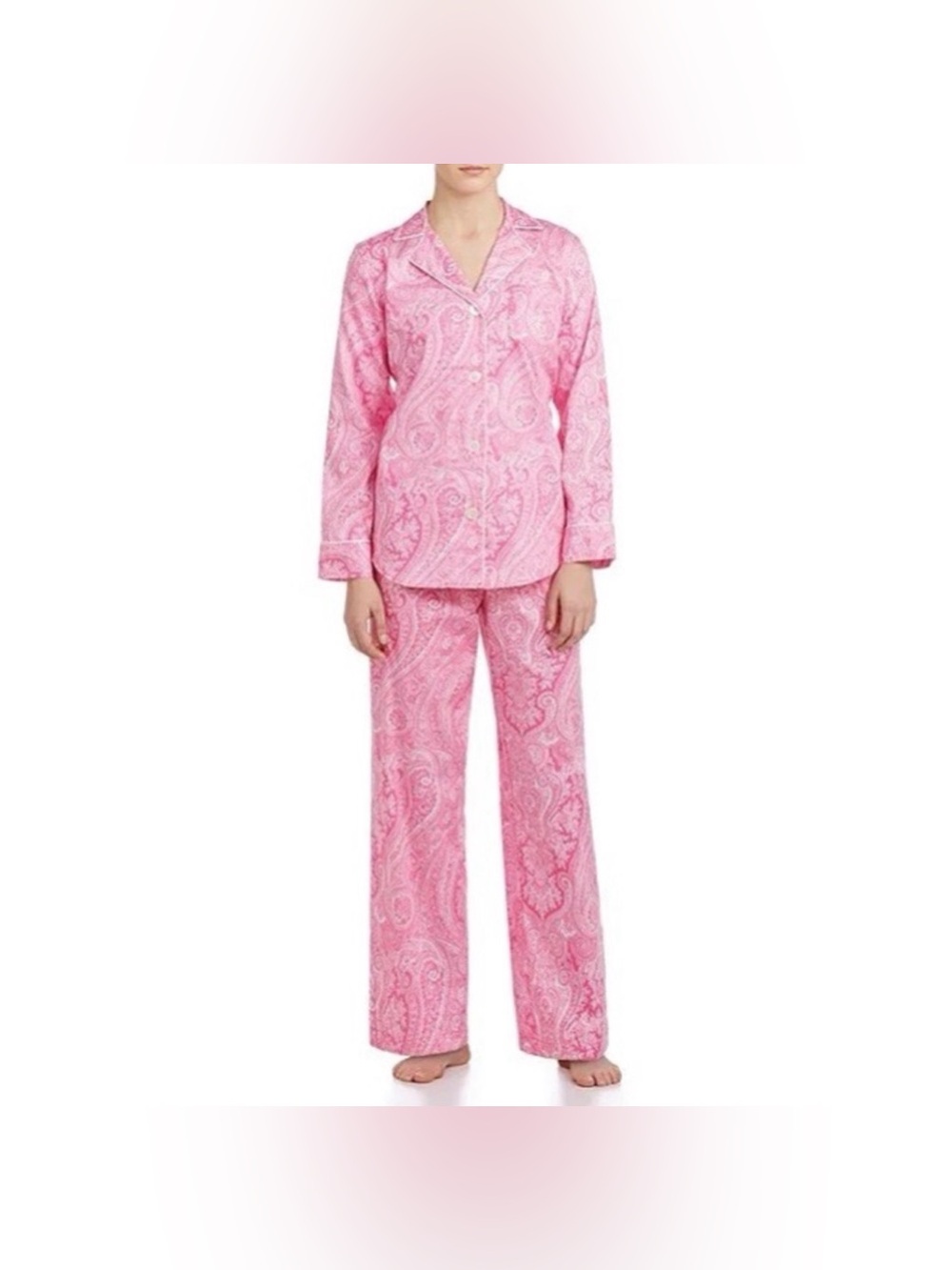 Vintage Lauren Ralph Lauren Pink Paisley Cotton Doen Pajama Set Embroidered S